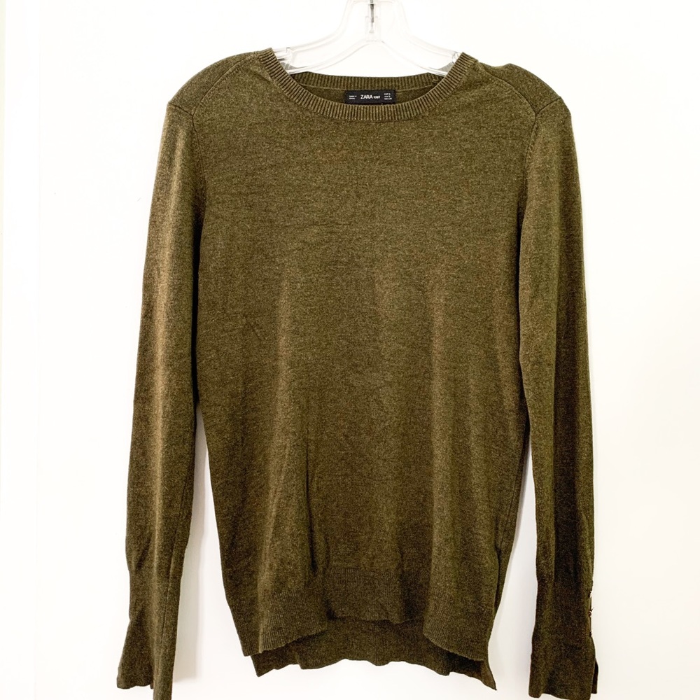 ZARA Knit Green Sweater Pullover Top Long Sleeve S